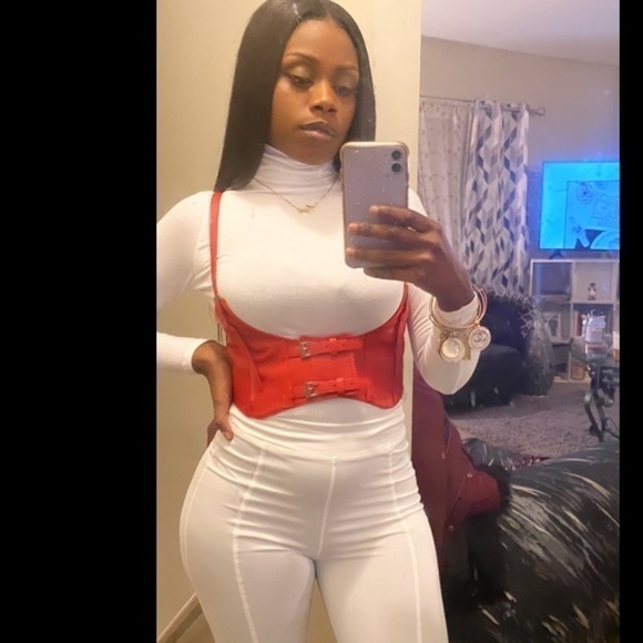 Womens Sexy Steampunk Vegan Red Leather Bustier Underbust Waist Belt Corset - Picture 6 of 7